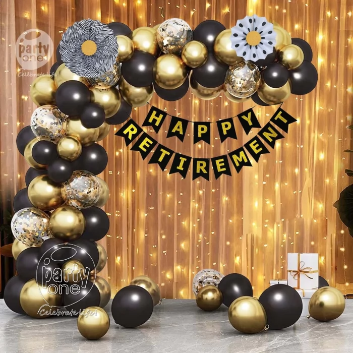 decorations Gold & Black Balloon Retirement Decoration